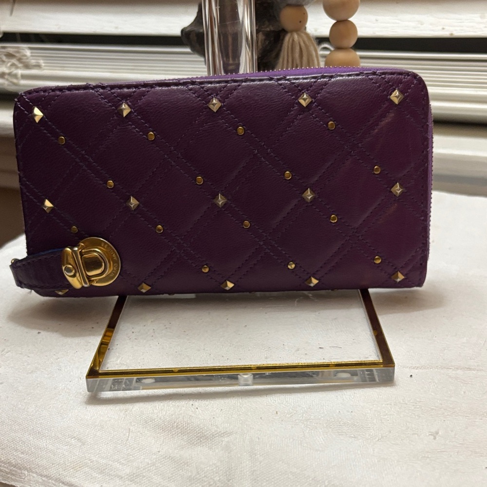 Marc Jacobs Purple Quilted Wallet with Gold Studs